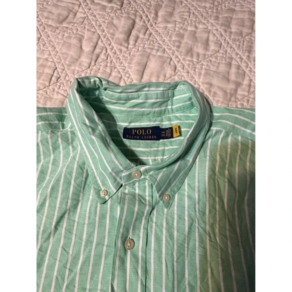Polo Ralph Lauren Button Down Mens 3XB Mint Green White Striped Cotton Shirt